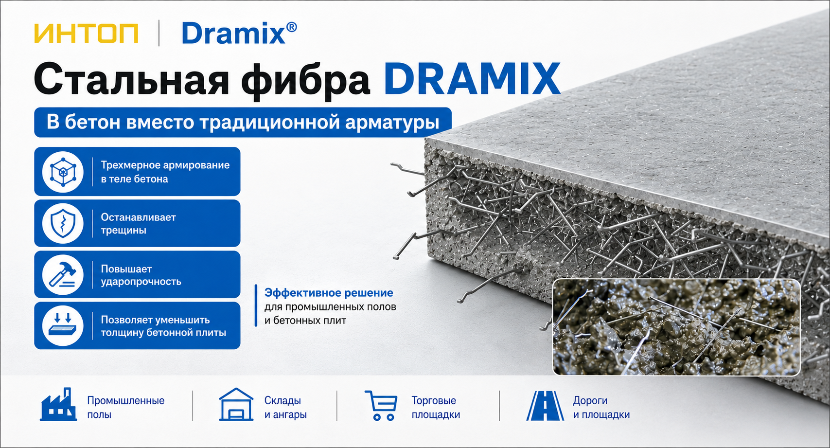 Стальная фибра DRAMIX в бетон вместо традиционной арматуры